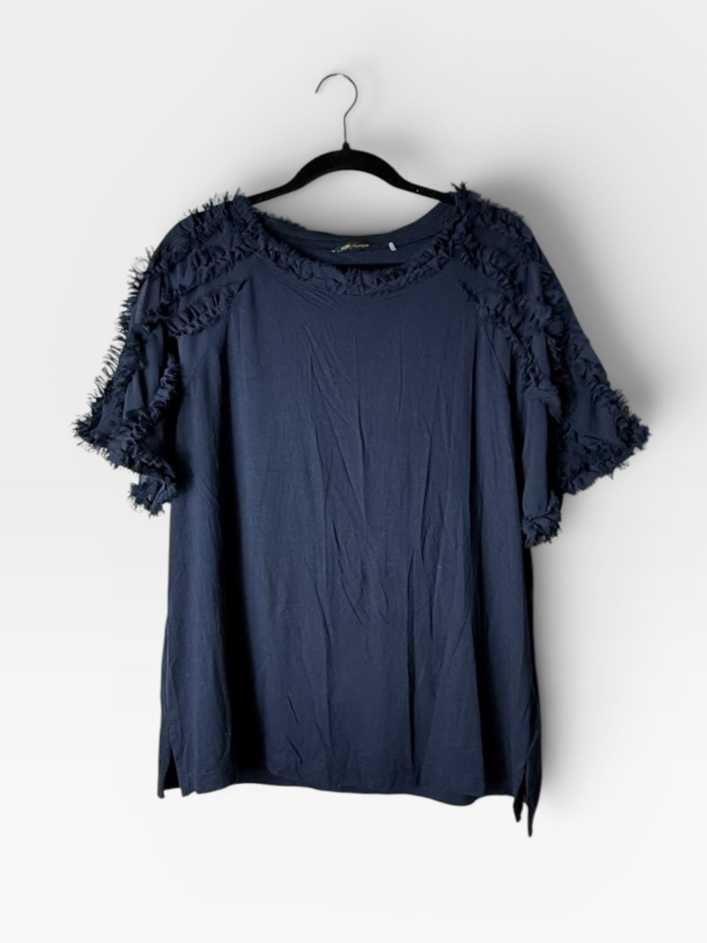 Kobi Halperin Betsey Ruffle Blouse Top Size XXL Navy Blue Short Sleeve (T)